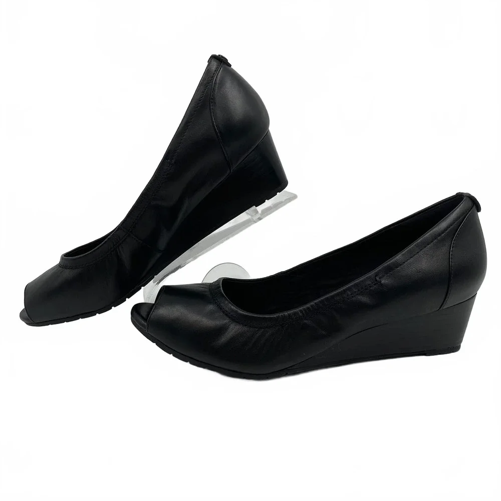 Clarks Black Vendra Peep Toe Wedges | Women’s Size 8